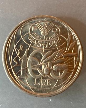 Moneta da 100 Lire Fiat Panis FAO Commemorativa