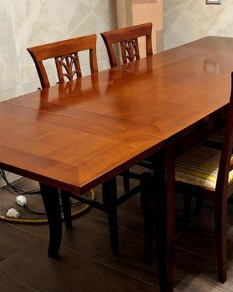 TAVOLO LEGNO ESTENDIBILE + 4 SEDIE LEGNO E TESSUTO