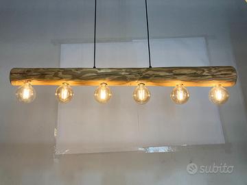 Lampadario 6 luci tronchetto legno