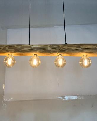 Lampadario 6 luci tronchetto legno