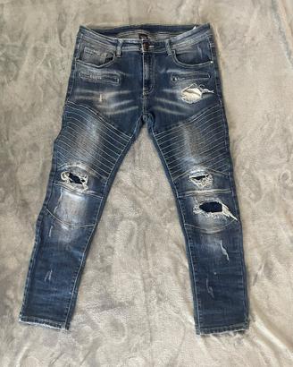 Jeans Uomo Biker Skinny Slim Fit- strappato