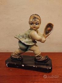 Statuetta tennista in gesso soprammobile vintage