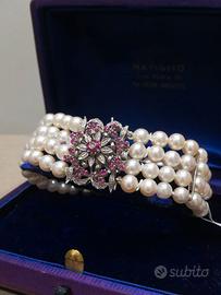 Bracciale di perle giapponesi in oro 18KT e rubini