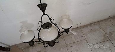 Lampadario Rustico / Vintage Ferro Battuto/vetro