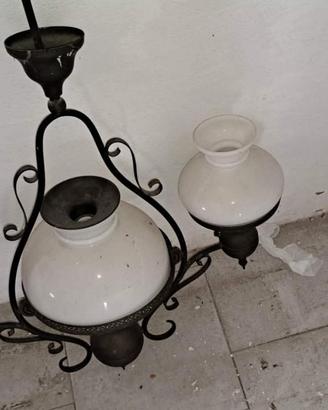Lampadario Rustico / Vintage Ferro Battuto/vetro