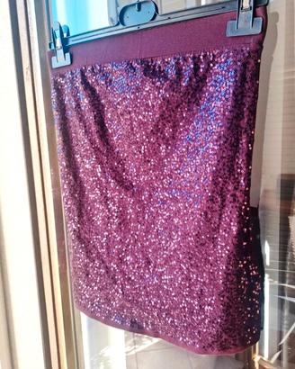 Top paillettes elegante / Minigonna bordeaux S y2k