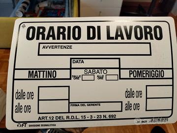 Cartello orario di lavoro