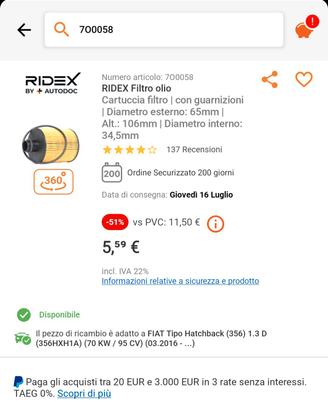 filtro olio 1.3 MultiJet 
