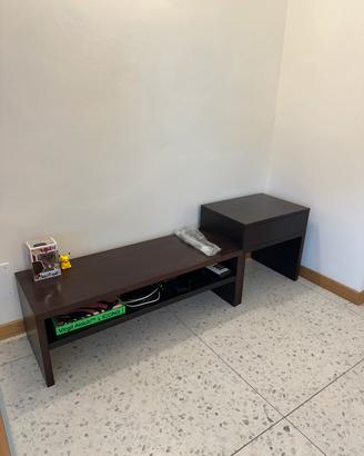 Mobile lungo con cassettiera modulare rovere scuro