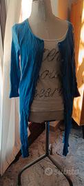 cardigan in cotone azzurro a maglia  stropicciata