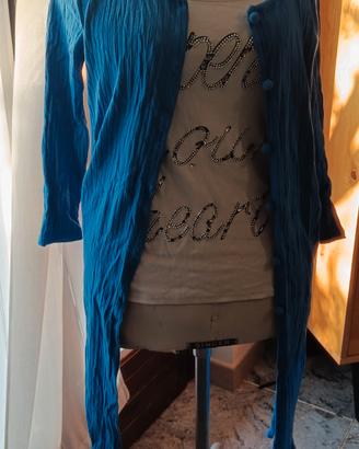 cardigan in cotone azzurro a maglia  stropicciata