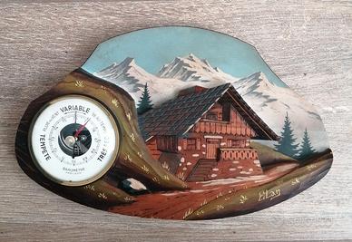 Barometro su altorilievo in legno - anni '50/'60