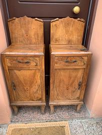 Coppia comodini vintage in legno con intarsio – an
