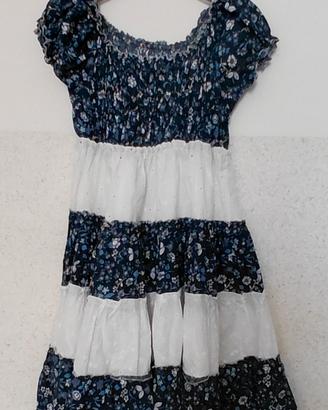 vestito bianco e blu a balze in cotone 6 anni 