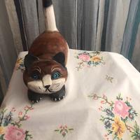 gatto occhi azzurri  in legno 