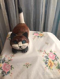 gatto occhi azzurri  in legno 