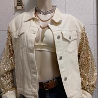 Giacca di  jeans maniche paillettes taglia L