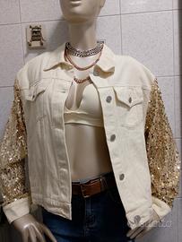 Giacca di  jeans maniche paillettes taglia L