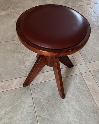 Sgabello vintage treppiede legno e pelle