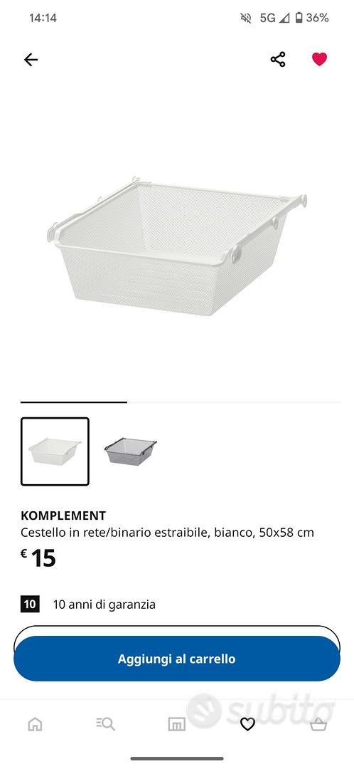 KOMPLEMENT cestello in rete/binario estraibile, bianco, 100x58 cm