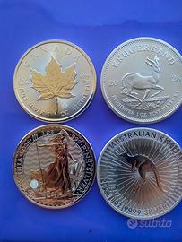 4 MONETE 2026: MAPLE L./KRUGER./BRIT./KANG. AG999