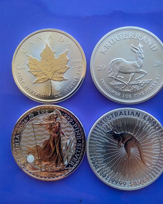 4 MONETE 2026: MAPLE L./KRUGER./BRIT./KANG. AG999