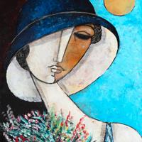 Bruno Landi, Ritratto di donna con fiori 50x40