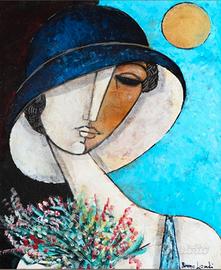 Bruno Landi, Ritratto di donna con fiori 50x40