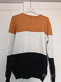 Maglione Clayton Uomo Color Block Senape Bianco Ne