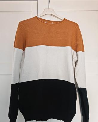 Maglione Clayton Uomo Color Block Senape Bianco Ne