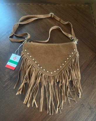 Borsa in camoscio nuova con frange