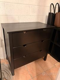 Cassettiera Ikea nera in legno con 3 cassetti