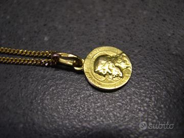 Catenina in oro con medaglia Cristo e Papa Pio XI