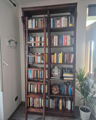 Libreria in legno massello con scala scorrevole
