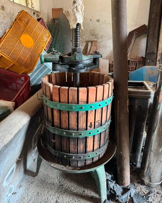 Vino, torchio, pigiatrice, tappatrice e serbatoio
