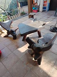 tavolino e sedie e  ripiano legno tec