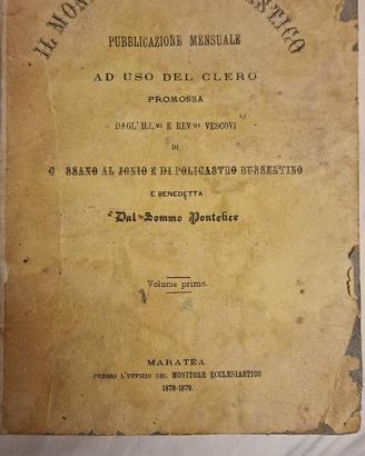 Raro Volume I "Il Monitore Ecclesiastico"