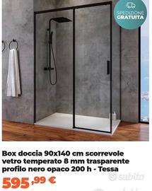 Box doccia 140x90 cm nero nuovo imballato