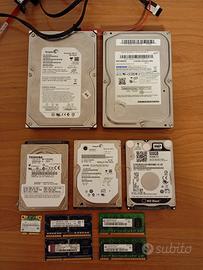 Lotto di hard disk ram e scheda di rete 