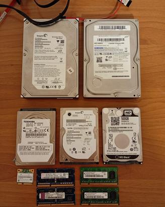 Lotto di hard disk ram e scheda di rete 