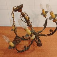 LAMPADARIO in OTTONE, ANTICO 6 LUCI.