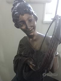 Statua bronzo su colonna marmo rara- firm. Moreau