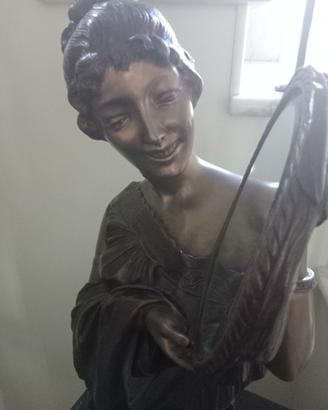 Statua bronzo su colonna marmo rara- firm. Moreau