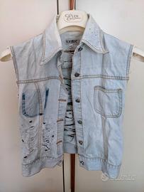 gilet denim donna con strappi 