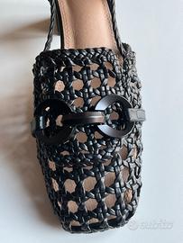 Scarpe donna pelle nera intrecciata GOLD & GOLD