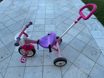Triciclo per bambina rosa/viola con asta