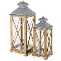 Coppia di Lanterne Legno con Top in Metallo 90cm