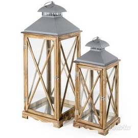 Coppia di Lanterne Legno con Top in Metallo 90cm