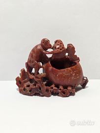 Scultura In Pietra Saponaria Cinese Scimmietta XX