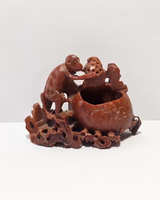Scultura In Pietra Saponaria Cinese Scimmietta XX